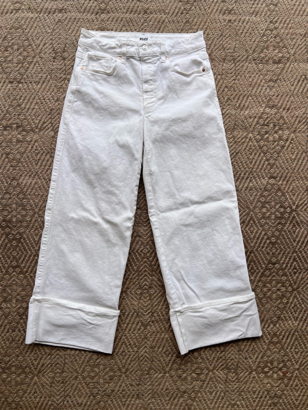 Paige Sasha Ankle Wide Leg Jeans White Ivory Womens Size 28 Cropped Cuffed